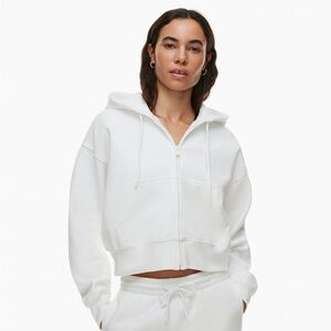 Cozy Fleece Boyfriend Boxy Zip Hoodie - white XS
